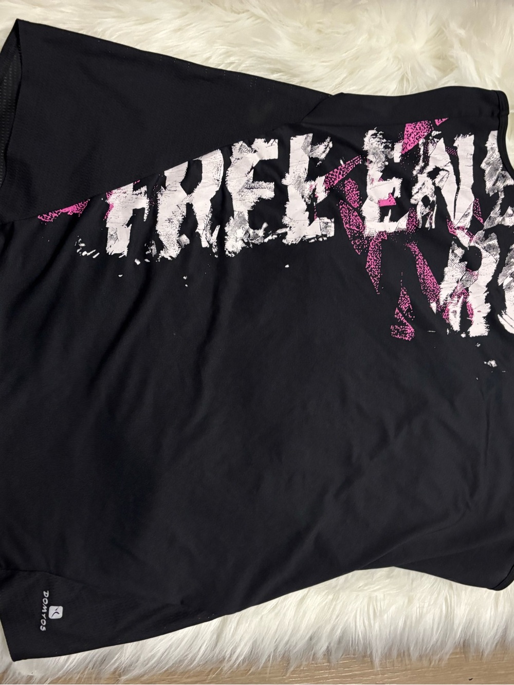 Black Graphic Active Tee with Pink & White Print